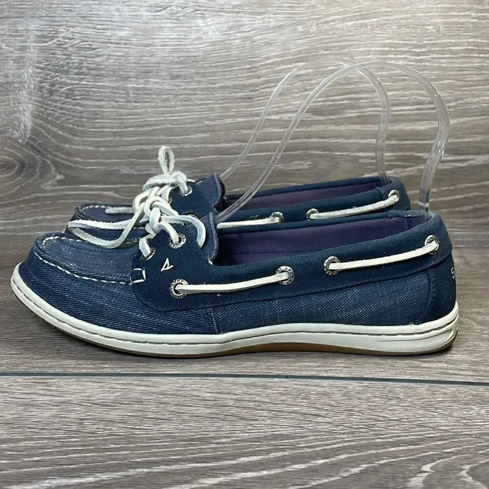 Sperry Top Sider Blue Denim Women’s Sz 6.5M Slip On 2-Eye Boat Shoes